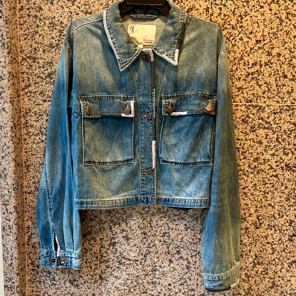 NWT Anthropologie Jean Jacket with Embroidery detail by Pilcro designed in Phila